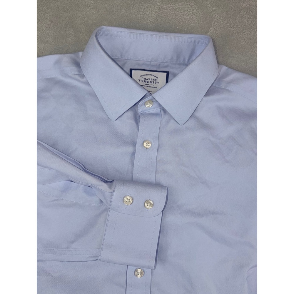 Charles Tyrwhitt Mens 16.5X34 Slim Fit Non Iron Dress Shirt Light Blue Twill